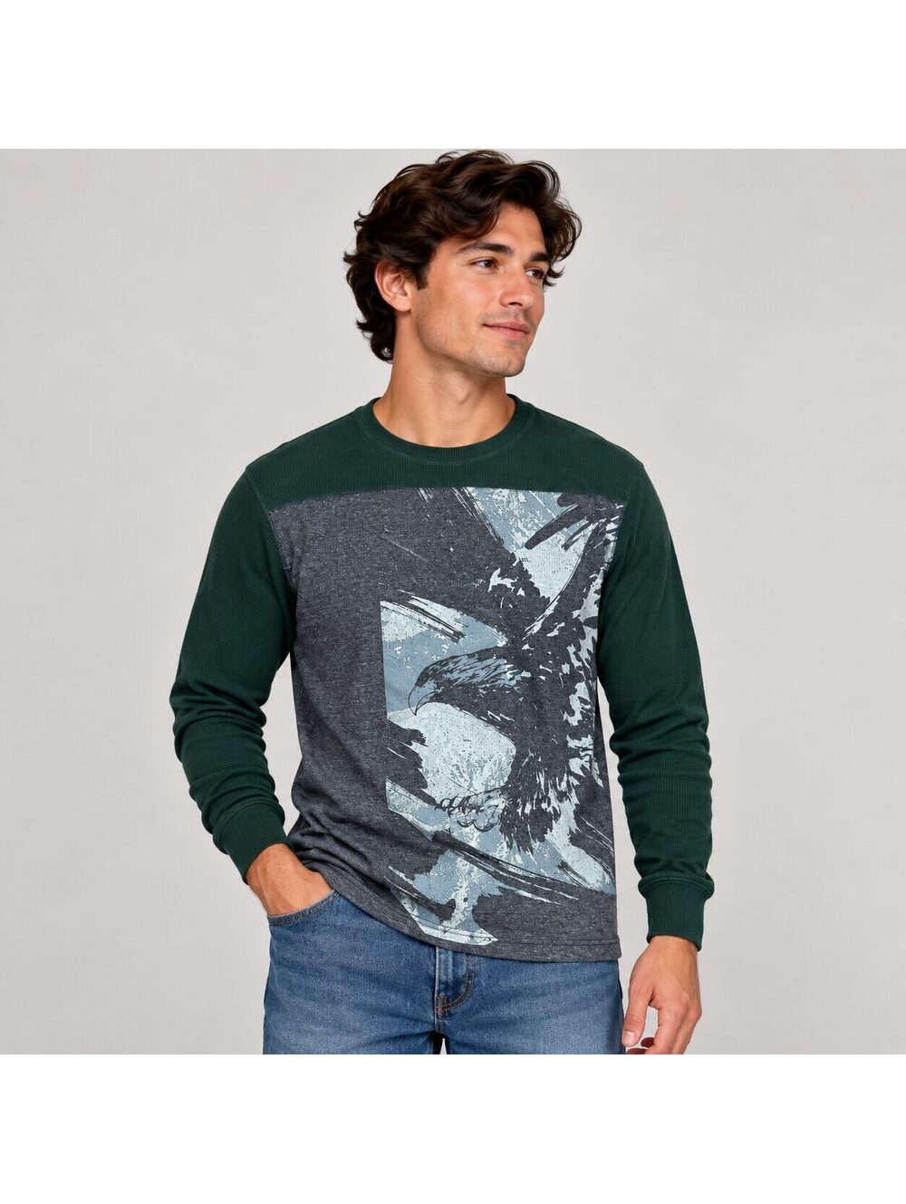 American Eagle Heritage Thermal Eagle Graphic Long Sleeve Shirt Green XXL NWT